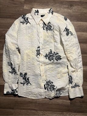 Men's White Floral Button-Down Shirt
